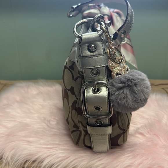 Coach Brown and Silver Shoulder Bag with Signature Monogram Vintage Y2K - Picture 4 of 10